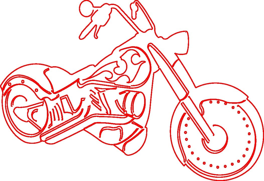 vector descargable para reproducir una motocicleta chopper. Utiliza tu máquina de corte CNC para la realización de este proyecto.