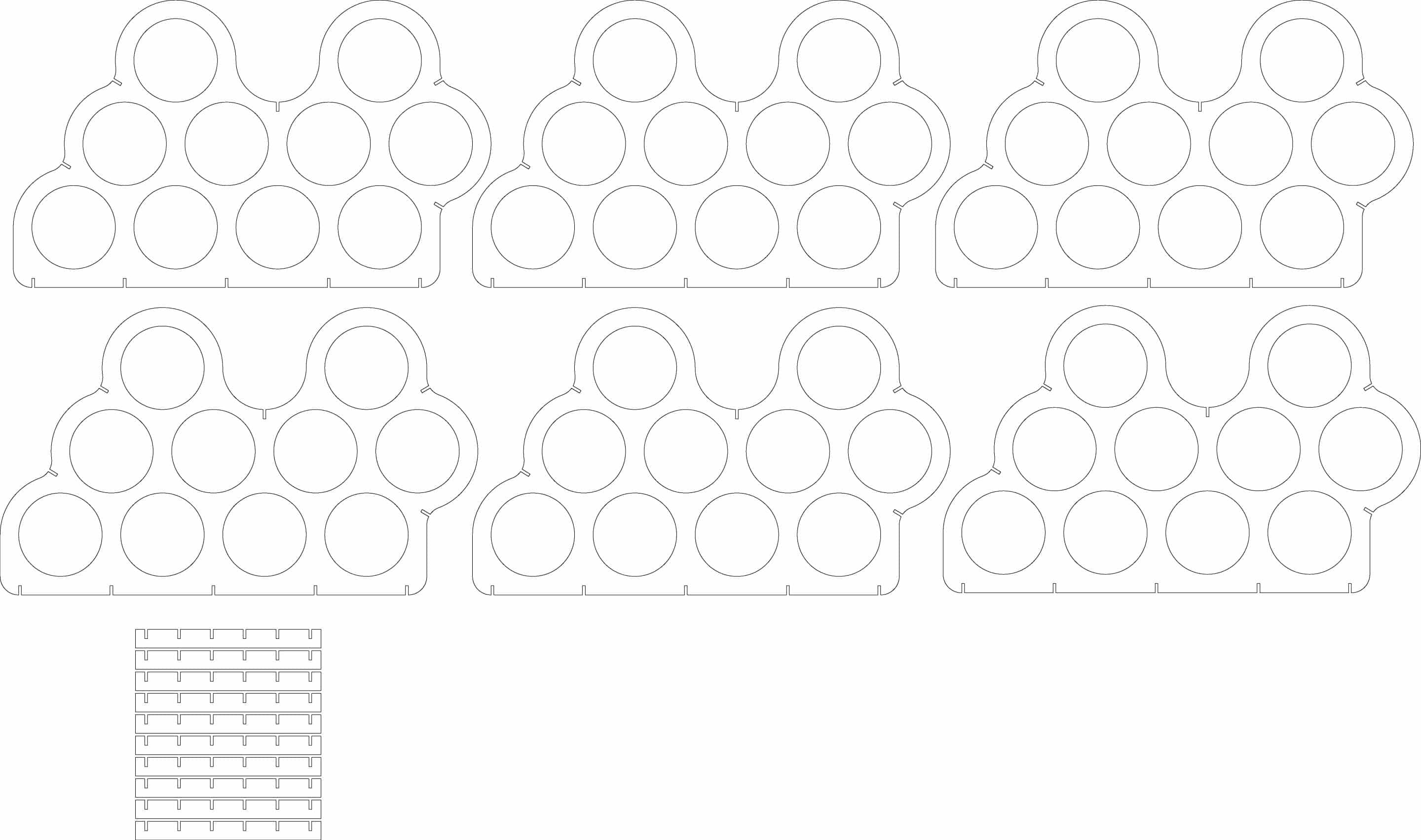 vector descargable para reproducir un rack asimétrico para vino. Utiliza tu máquina de corte CNC para la realización de este proyecto.